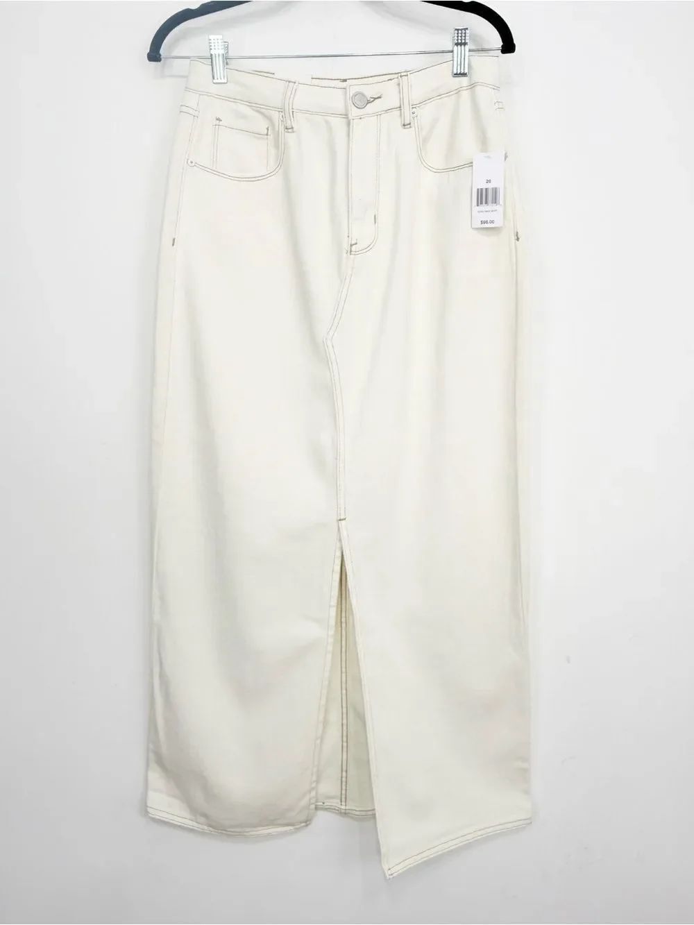 BLANK NYC Ecru Cream 100% Cotton Denim Front Slit Maxi Pencil Skirt NEW